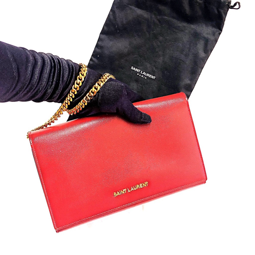 Authentic Saint Laurent Red Clutch with Chain